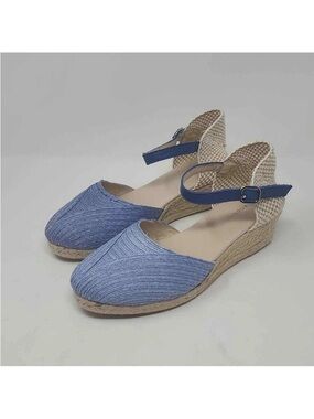 Eric Micheal Blue Espadrille Wedge Sandals with Ankle Strap size 36